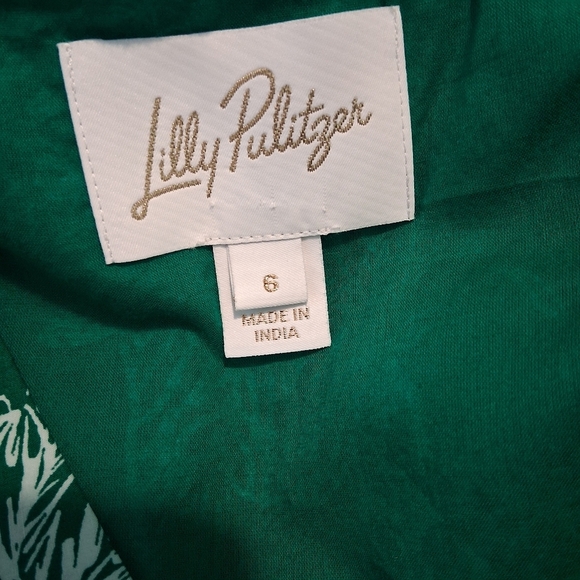 Lilly Pulitzer Kentlee Puff Sleeve Cotton Dress In Fiddle Leaf Safari Size 6 - Picture 4 of 13